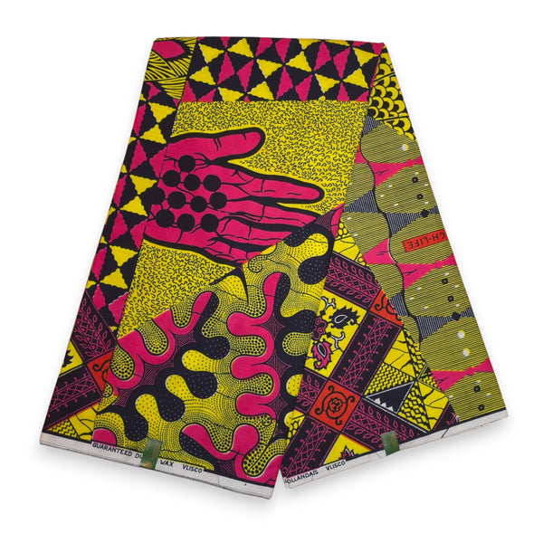 VLISCO stof Hollandais Afrikaanse Wax print - Roze limoen High-Life VL04111.023