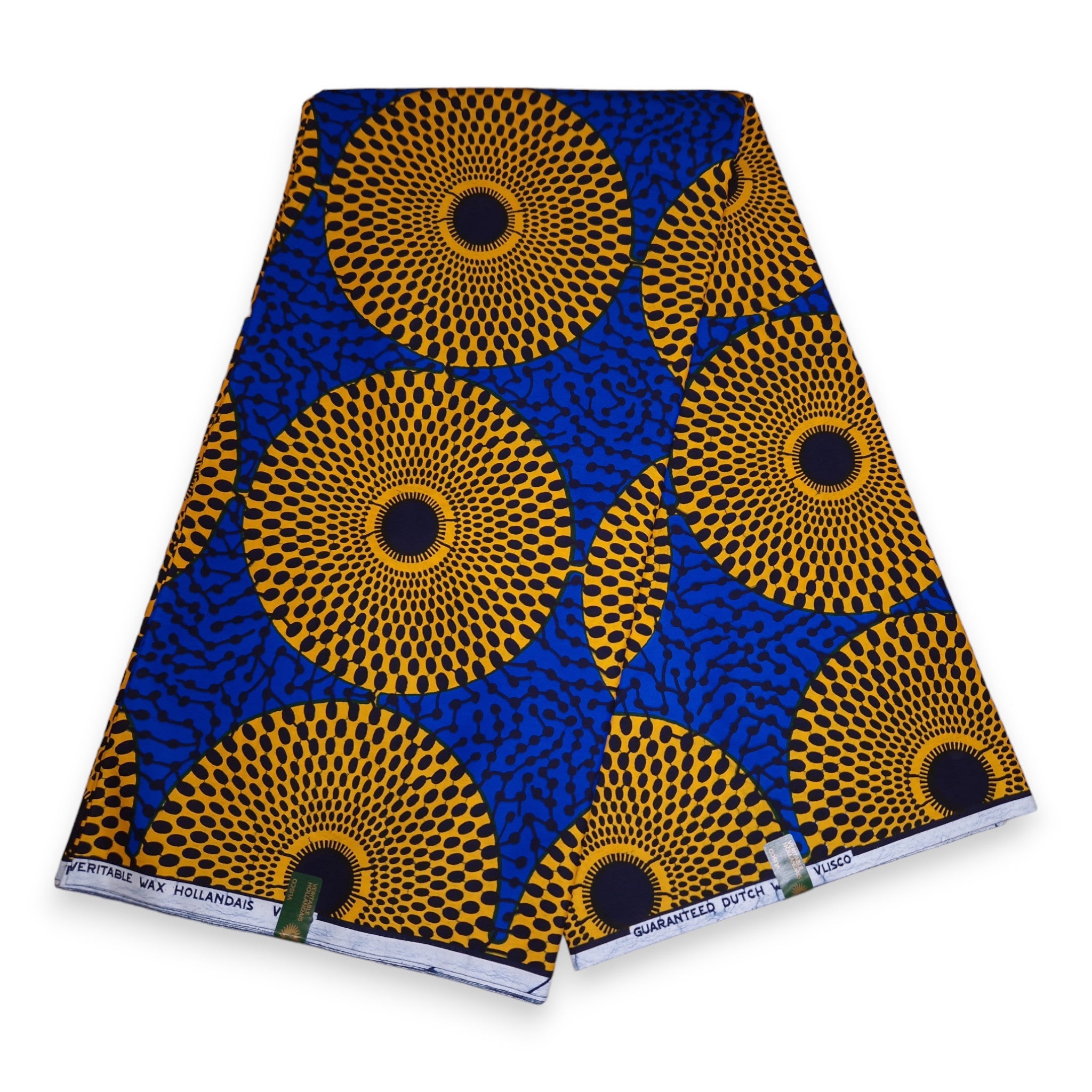 VLISCO stof Hollandais Afrikaanse Wax print - Blauw / Gele Record