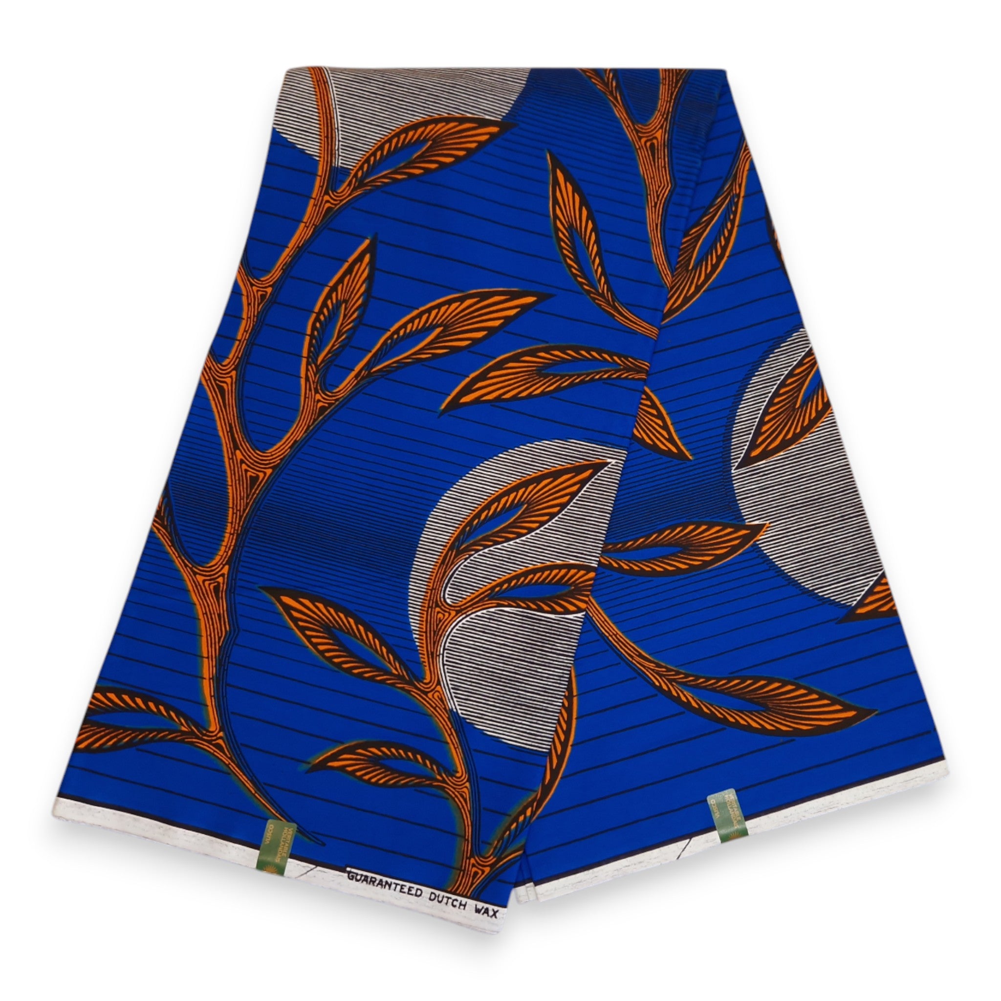 VLISCO stof Hollandais Afrikaanse Wax print - Blauw / Oranje VL03639