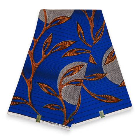 VLISCO stof Hollandais Afrikaanse Wax print - Blauw / Oranje VL03639