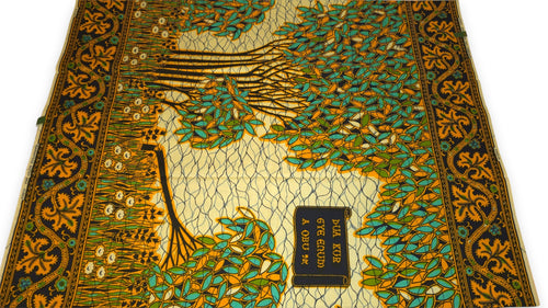 VLISCO stof Hollandais Afrikaanse Wax print - Turkoois Geel Fallen tree VL00562 Limited Edition