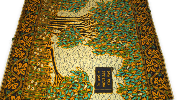 VLISCO stof Hollandais Afrikaanse Wax print - Turkoois Geel Fallen tree VL00562 Limited Edition