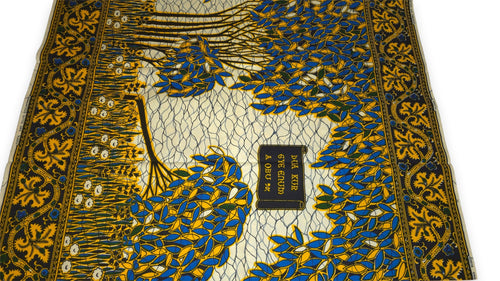 VLISCO stof Hollandais Afrikaanse Wax print - Blauw Geel Fallen tree VL00562 Limited Edition