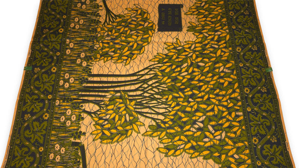VLISCO stof Hollandais Afrikaanse Wax print - Groen Geel Fallen tree VL00562 Limited Edition