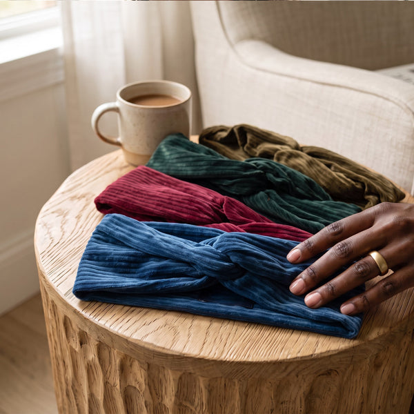 Haarband met buigbare metaaldraad - Bordeauxrood Corduroy Fabric