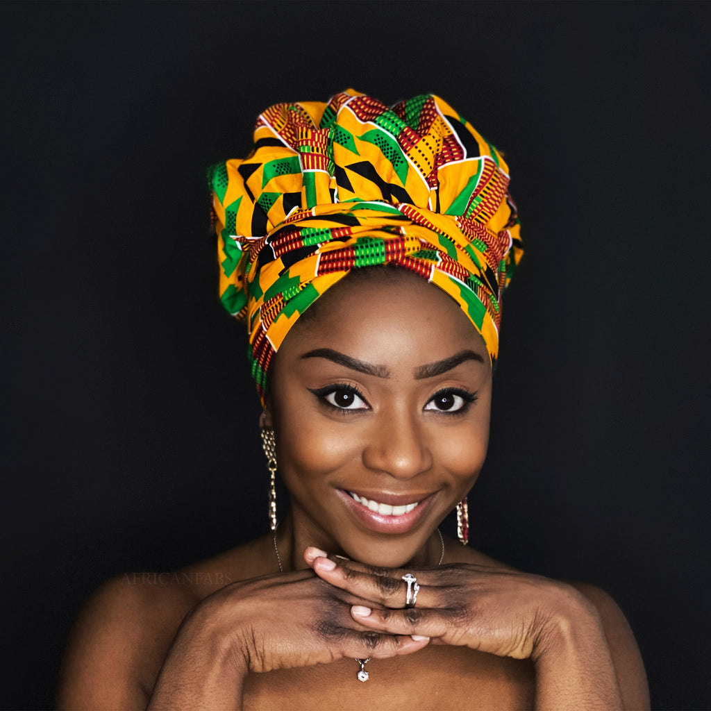 Easy headwrap / hoofddoek - Satijnen binnenkant - Multicolor kente / p Easy headwrap / hoofddoek - Satijnen binnenkant - Multicolor kente / p