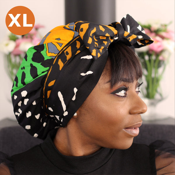 XL Easy headwrap / hoofddoek - Satijnen binnenkant - Groene Bogolan