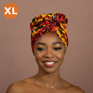 XL Easy headwrap / hoofddoek - Satijnen binnenkant - Rode Flowers