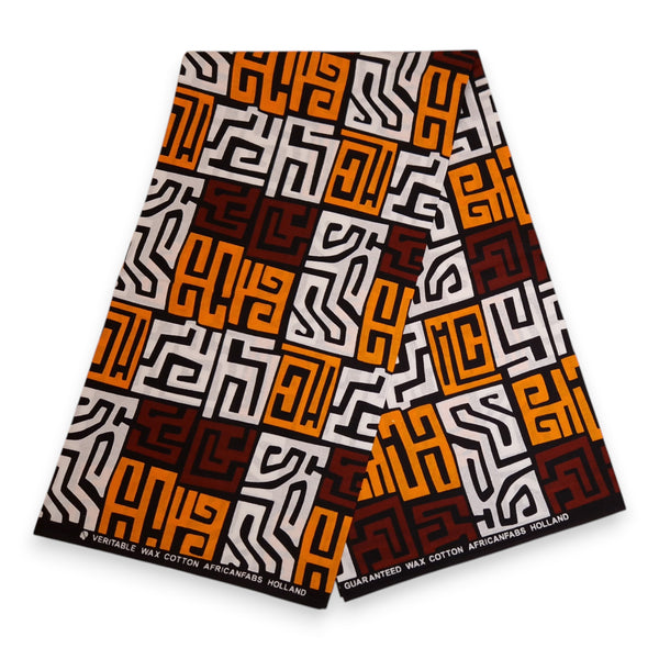 Zonneklep / Pet met Afrikaanse print - Bruin Geel-Oranje Kuba Blocks Congo