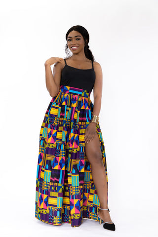 Afrikaanse print maxi rok - Multicolor kente paars
