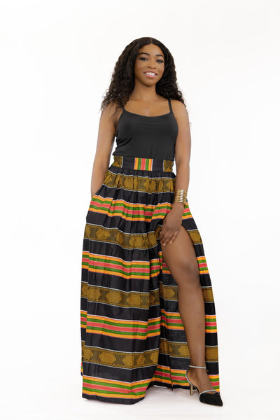Afrikaanse print maxi rok - Zwart Pan Africa