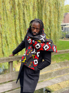 Warme Sjaal met Afrikaanse print Unisex - Zwart / Rood