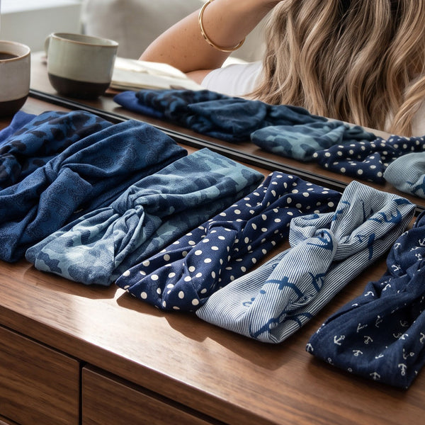 Haarband met buigbare metaaldraad - Blauw Jeanslook