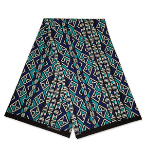 Afrikaanse print stof - Blauwe / Turquoise Bogolan / Mud cloth - 100% katoen