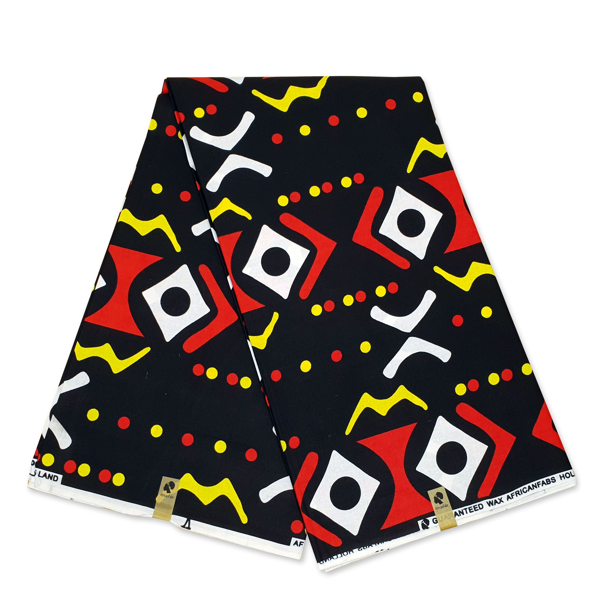 Afrikaanse Zwart / Rood / Gele Bogolan / Mud cloth print stof