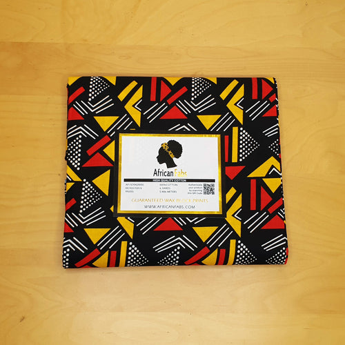 Afrikaanse stof - Zwart / Rood / Gele triangles