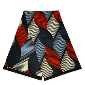 Afrikaanse print stof - Blauw / Rode swirl - 100% katoen