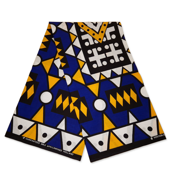 Afrikaanse print stof - Blauw Gele Samakaka / Samacaca (Angola) - 100% katoen