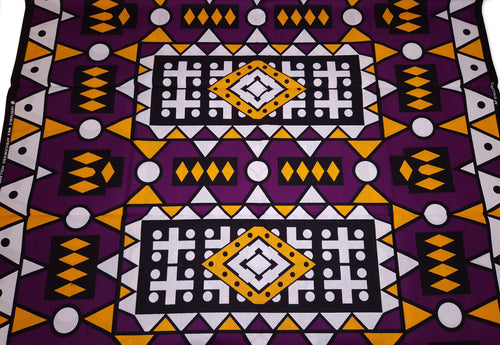 Afrikaanse print stof - Paars Gele Samakaka / Samacaca (Angola) - 100% katoen
