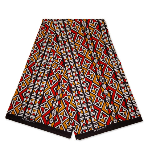 Afrikaanse print stof - Rood / Oranje Bogolan / Mud cloth - 100% katoen