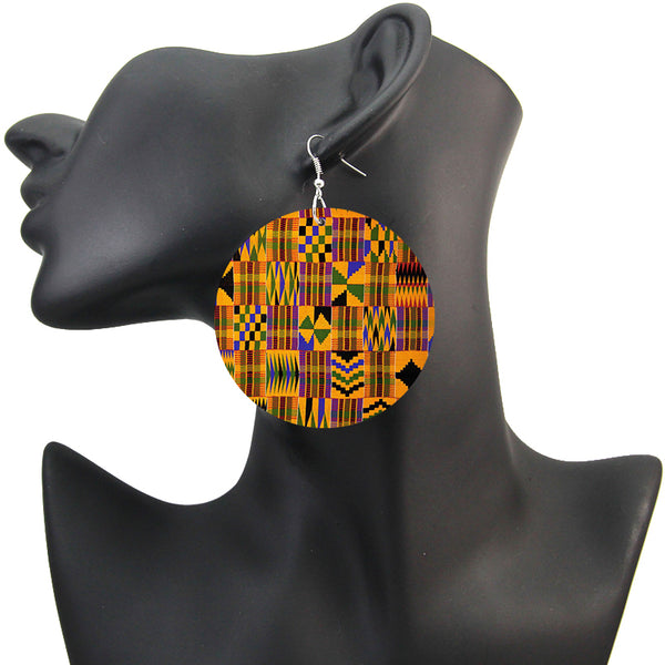 Paars gele kente print - Afrikaanse oorbellen