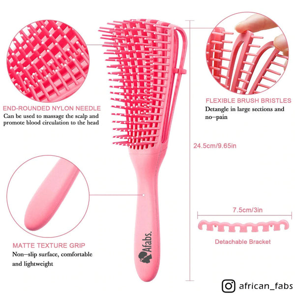Afabs® Roze Anti-klit Haarborstel + Zwarte bloemen satijnen slaapmuts | Detangler brush | Detangling brush | Satin cap / Hair bonnet / Satijnen nachtmuts / Satin bonnet | Kam voor Krullen | Kroes haar borstel
