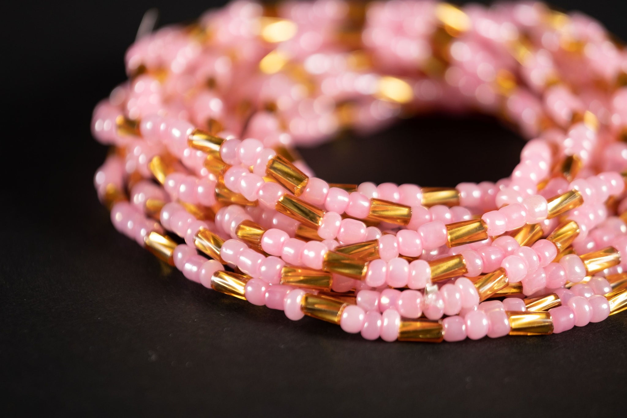Waist Beads / Afrikaanse Heupketting - NKEM - Roze / goud (elastisch)