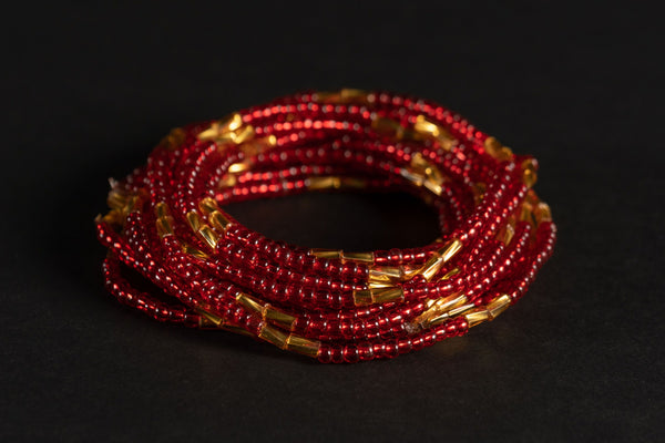 Waist Beads / Afrikaanse Heupketting - ESE - Rood / goud (elastisch)
