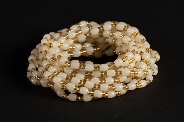 Waist Beads / Afrikaanse Heupketting - ISOKEN- Goud / wit (elastisch)