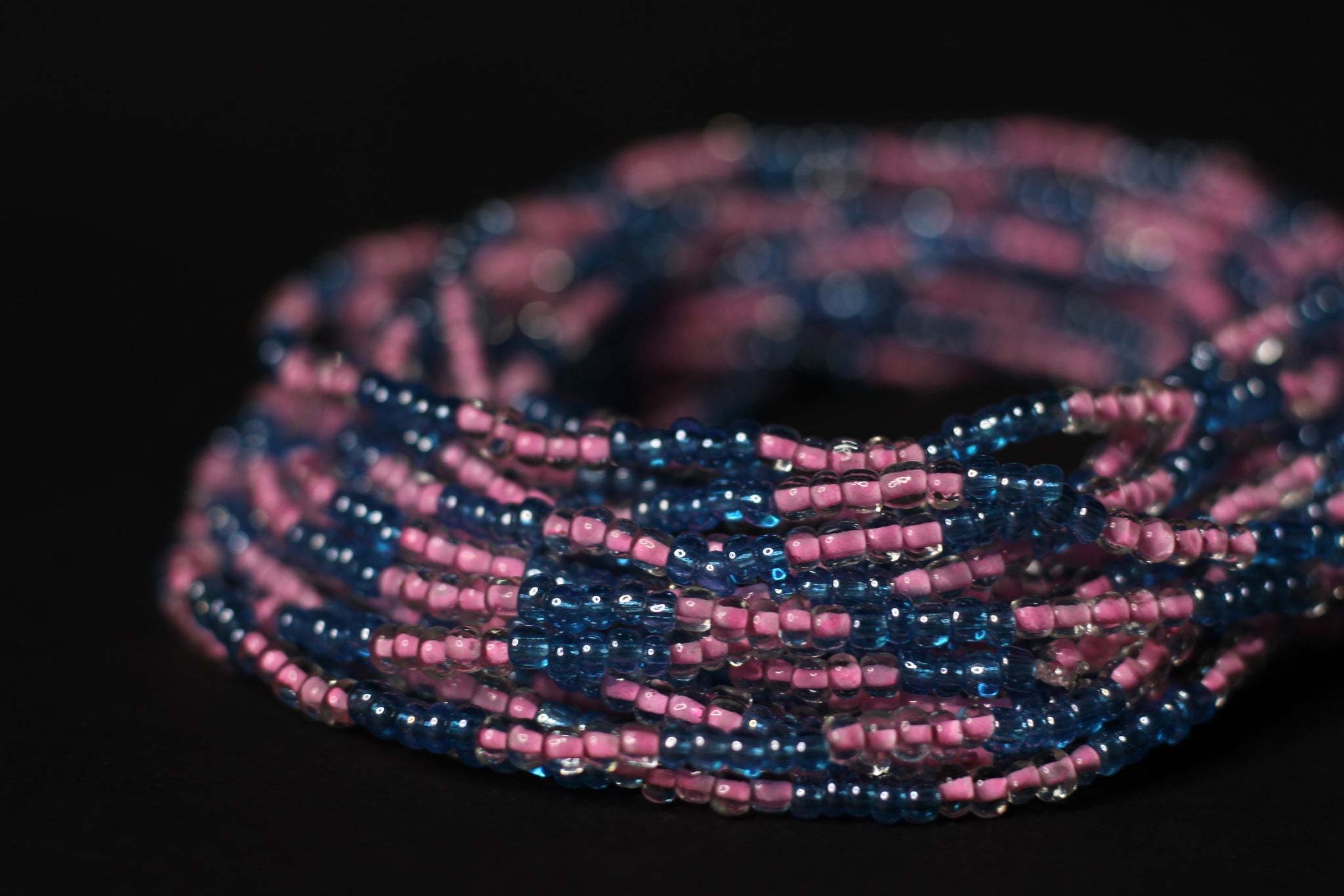 Waist Beads / Afrikaanse Heupketting - IMOSE - Roze / Blauw (elastisch)
