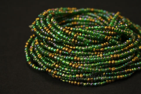 Waist Beads / Afrikaanse Heupketting - OGHOGHO - Groen / gold (elastisch)