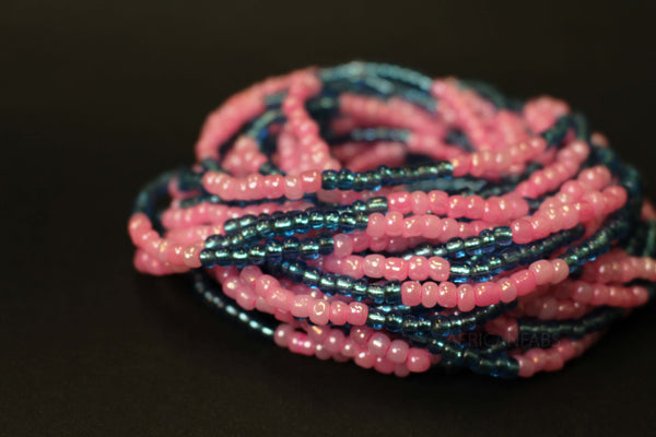 Waist Beads / Afrikaanse Heupketting - ADODO- Blauw / roze (elastisch)