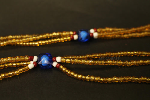 3 in 1 Waist Beads / Afrikaanse Heupketting - EPA - Blauw / goud (elastisch)