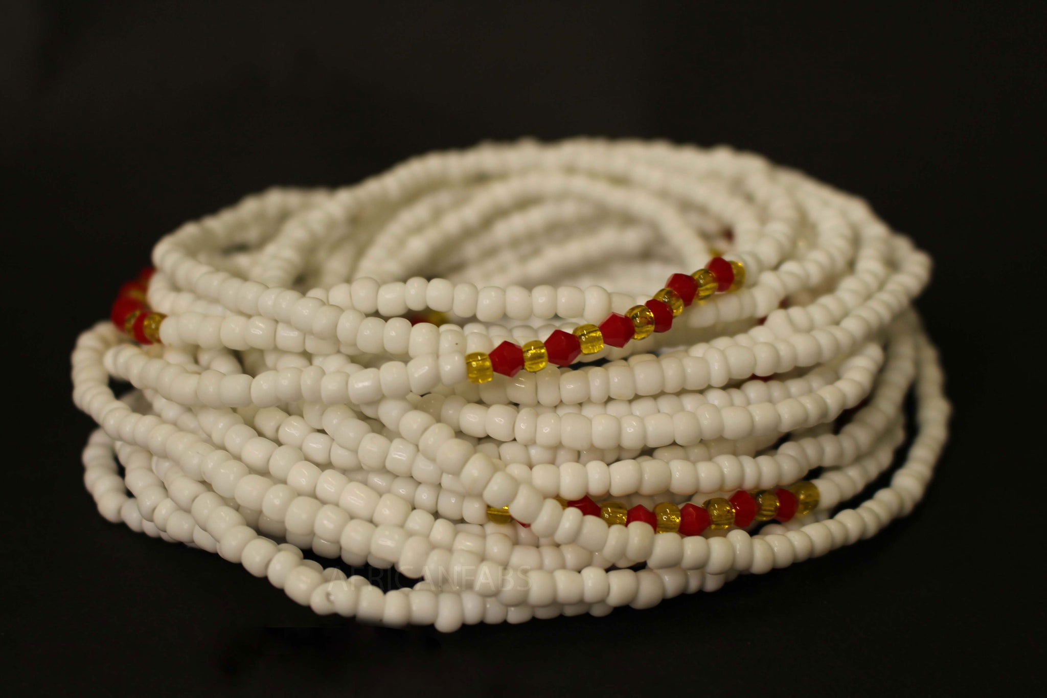Waist Beads / Afrikaanse Heupketting - ADU - Wit / rood (elastisch)