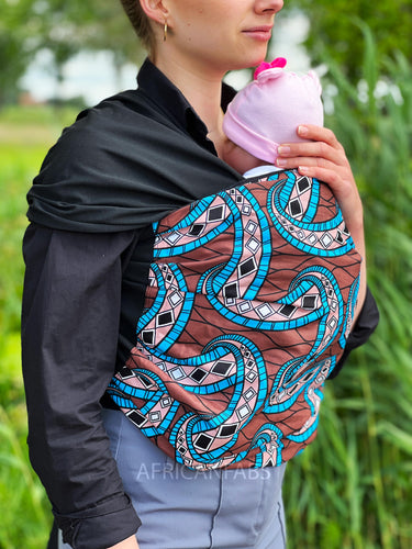Afrikaanse Print Draagdoek / Draagzak / baby wrap / baby sling - Bruin / blauw