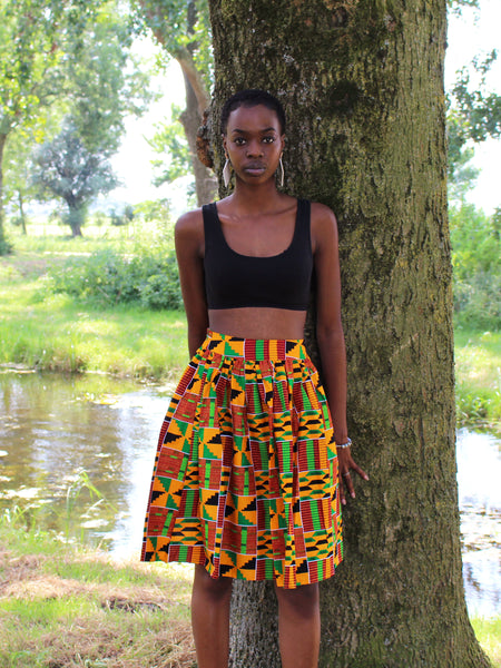 Afrikaanse print mini rok - Oranje kente