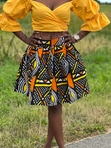 Afrikaanse print mini rok - Oranje Bogolan / Mud cloth
