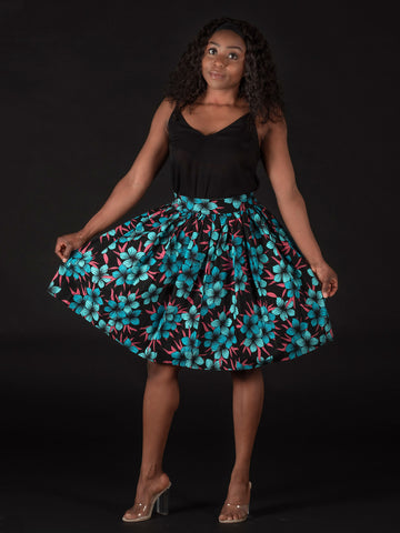 Afrikaanse print mini rok - Zwart / Blauw bloemen