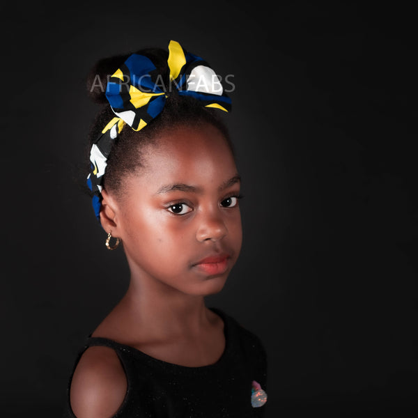 Afrikaanse print Kinder Rokje + Hoofdband met strik set Blauwe Samakaka ( 1 - 10 jaar )