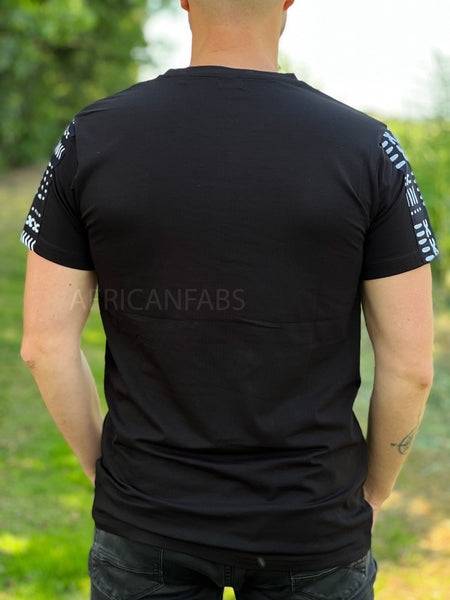 T-shirt met Afrikaanse print details - zwarte bogolan mouwen en borstzak