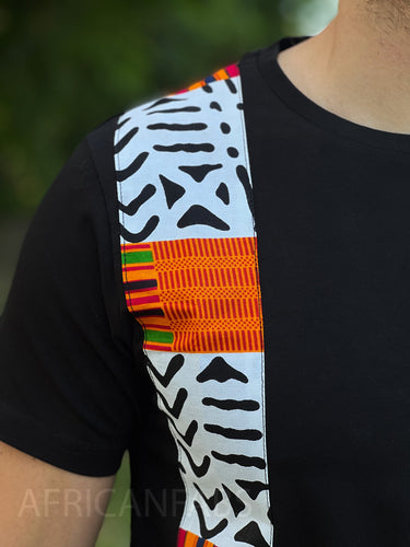 T-shirt met Afrikaanse print details - witte bogolan kente band