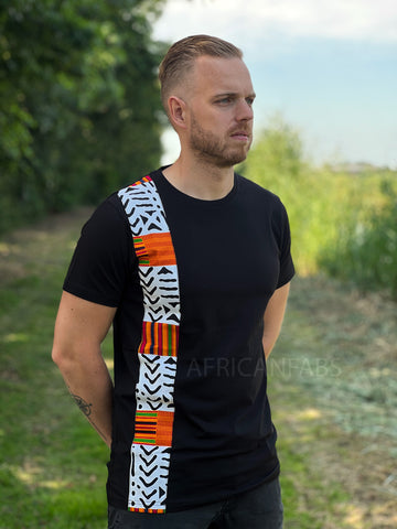 T-shirt met Afrikaanse print details - witte bogolan kente band