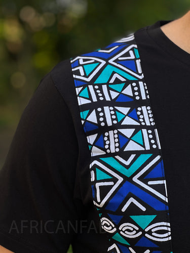 T-shirt met Afrikaanse print details - blauw / turquoise bogolan band