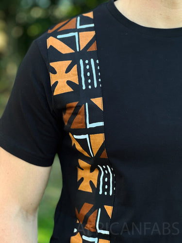 T-shirt met Afrikaanse print details - bruine bogolan band