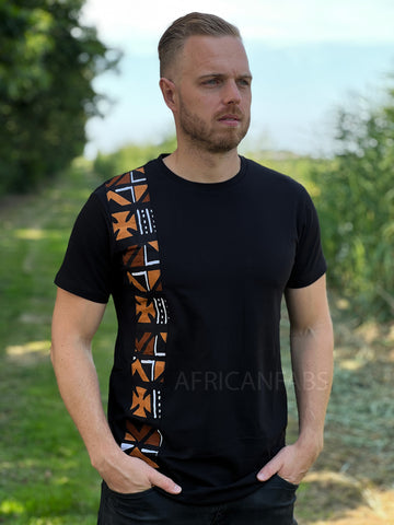 T-shirt met Afrikaanse print details - bruine bogolan band