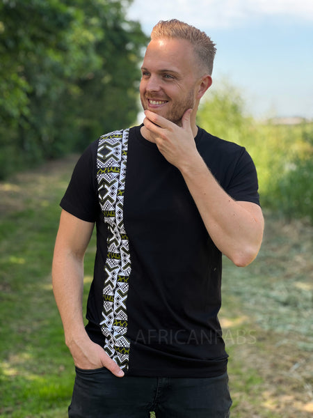 T-shirt met Afrikaanse print details - wit / groene bogolan band