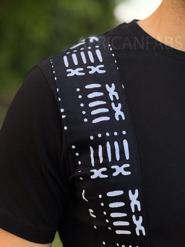 T-shirt met Afrikaanse print details - zwarte bogolan band