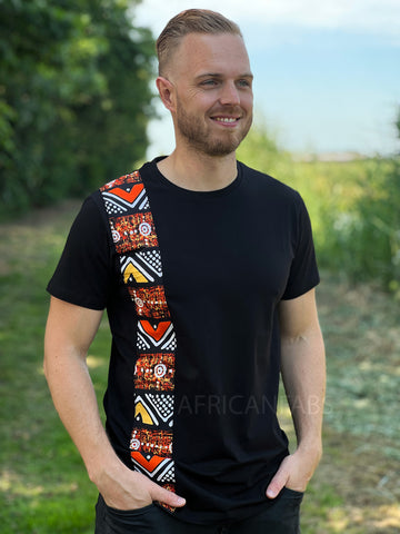 T-shirt met Afrikaanse print details - oranje bogolan band