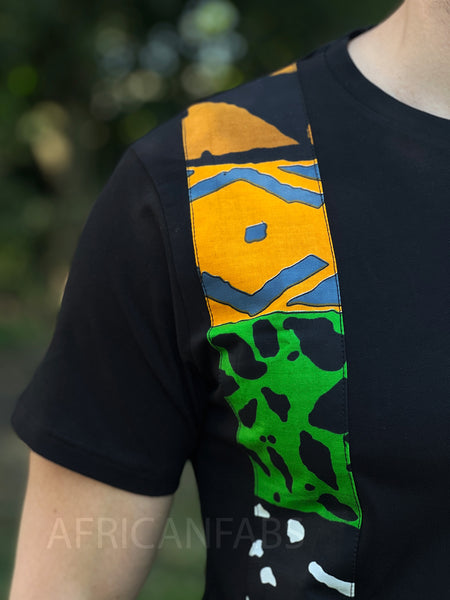 T-shirt met Afrikaanse print details - groene bogolan band