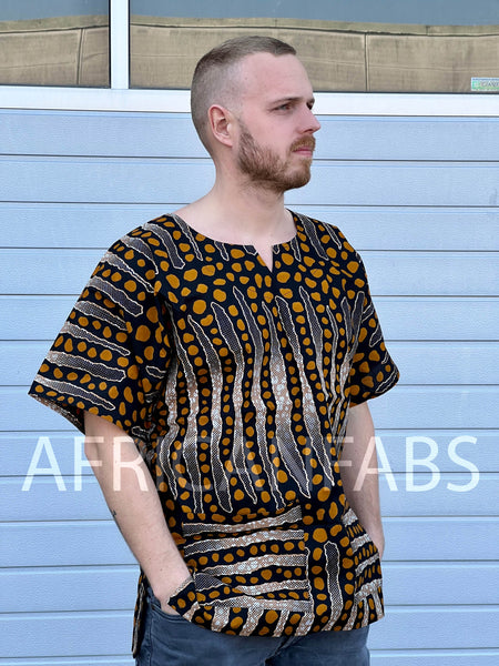 Bruin / Zwart Bogolan Dashiki Shirt / Dashiki Jurk - Afrikaans shirt - Unisex